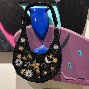 Elegant Black and Gold Beaded Shoulder Bag